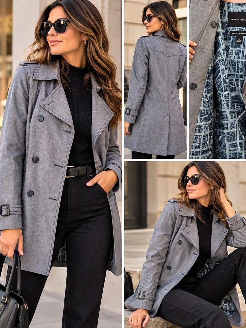 Banana Republic Italian Fabric Gray Trench Coat Size Medium